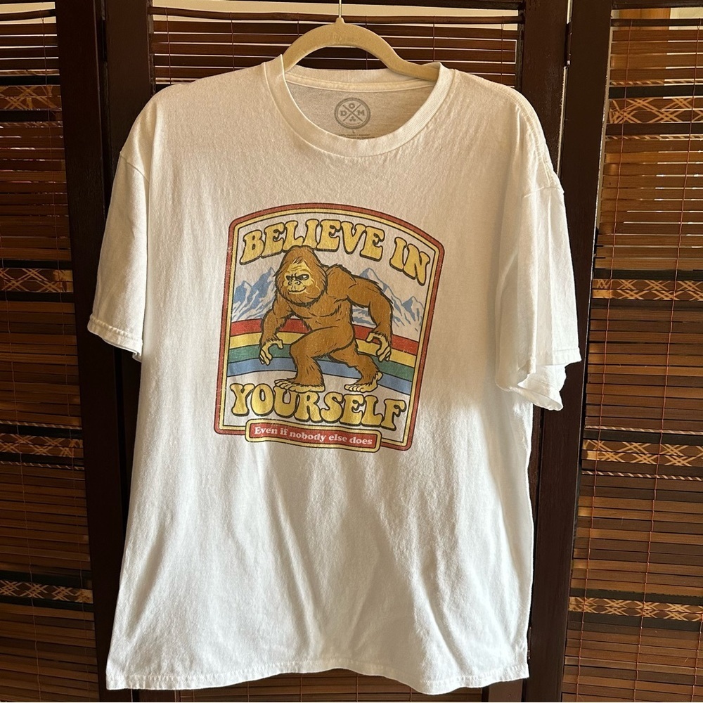 🌟3/$20🌟 DOM Mens Tee Shirt Believe In Yourself Big Foot Sasquatch Short Sleeves